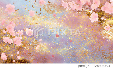 桜が舞う和柄背景素材 桜が舞う和柄背景素材 128998593