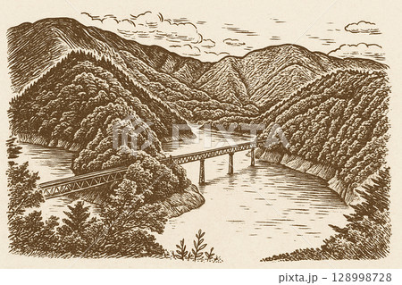 橋のかかった風景 128998728