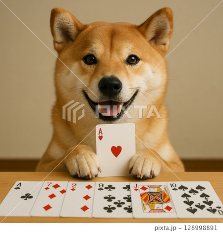 トランプゲームする柴犬 トランプゲームする柴犬 128998891