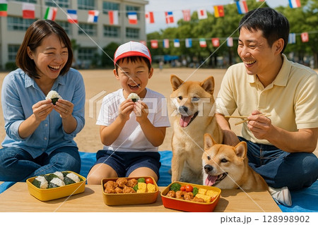 抱き上げられて空を仰ぐ柴犬の赤ちゃん 抱き上げられて空を仰ぐ柴犬の赤ちゃん 128998902