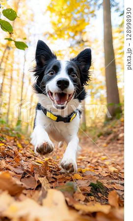 抱き上げられて空を仰ぐ柴犬の赤ちゃん 128998930