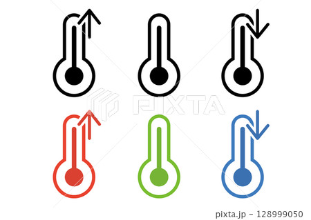 温度変化を示す温度計アイコンセット・高温と低温と適温 128999050
