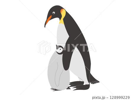 寄り添うコウテイペンギンの親子のイラスト 128999229