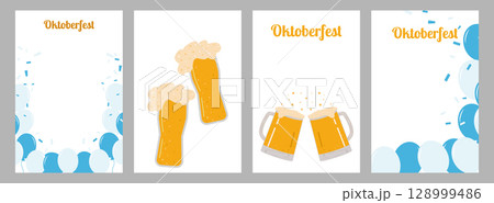 Oktoberfest beer festival Party set poster layout. Beer toast cup glass. For marketing advertisement pub brewerie and social media. Vector illustration. 128999486