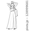 サマードレスを着た女性の線画 128999681