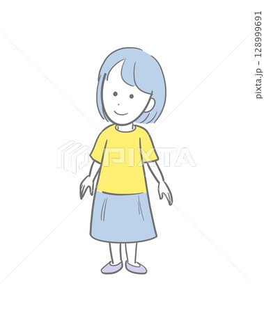 ゆったりした服を着た女の子の全身のカラーのイラスト ゆったりした服を着た女の子の全身のカラーのイラスト 128999691