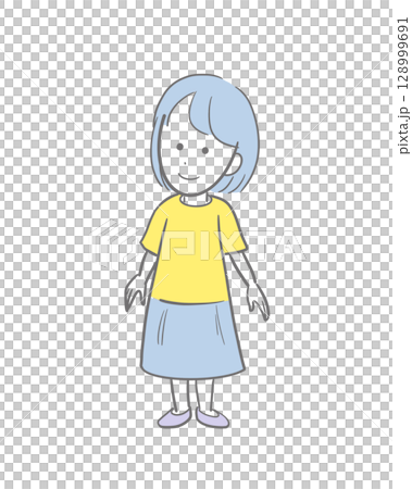 ゆったりした服を着た女の子の全身のカラーのイラスト ゆったりした服を着た女の子の全身のカラーのイラスト 128999691