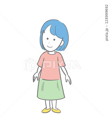 ゆったりした服を着た女の子の全身のカラーのイラスト ゆったりした服を着た女の子の全身のカラーのイラスト 128999692