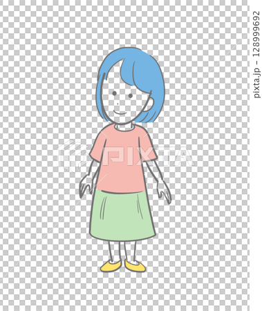 ゆったりした服を着た女の子の全身のカラーのイラスト ゆったりした服を着た女の子の全身のカラーのイラスト 128999692