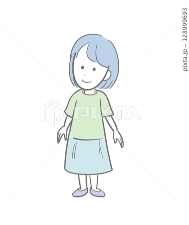 ゆったりした服を着た女の子の全身のカラーのイラスト ゆったりした服を着た女の子の全身のカラーのイラスト 128999693