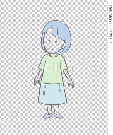 ゆったりした服を着た女の子の全身のカラーのイラスト ゆったりした服を着た女の子の全身のカラーのイラスト 128999693