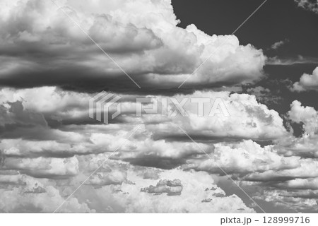 夏空を覆う積雲や積乱雲 b-6 モノクロ 夏空を覆う積雲や積乱雲 b-6 モノクロ 128999716