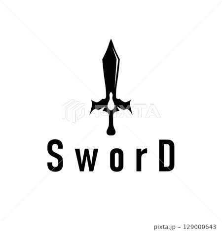 Simple minimalist sword logo design with cool black silhouette, sword weapon tool illustration symbol template icon 129000643