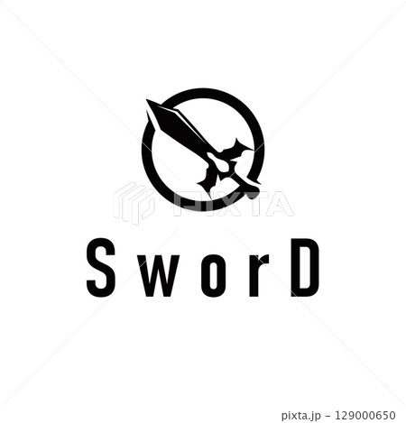 Simple minimalist sword logo design with cool black silhouette, sword weapon tool illustration symbol template icon 129000650