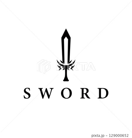 Simple minimalist sword logo design with cool black silhouette, sword weapon tool illustration symbol template icon 129000652