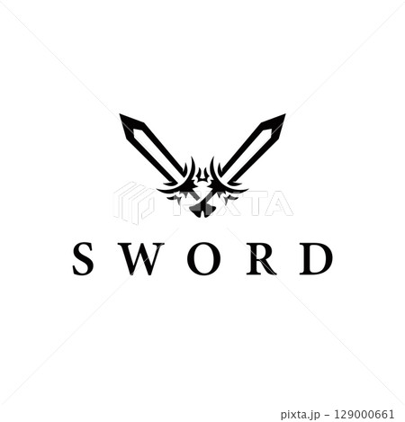 Simple minimalist sword logo design with cool black silhouette, sword weapon tool illustration symbol template icon 129000661