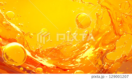 躍動感のあるジュースのようなオレンジ色の液体のイラスト背景 躍動感のあるジュースのようなオレンジ色の液体のイラスト背景 129001207