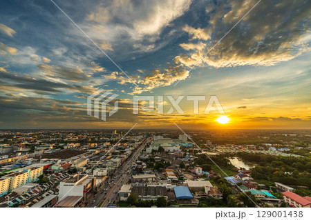 Aerial view of Nakhon Ratchasima city or Korat at sunset, Thailand 129001438