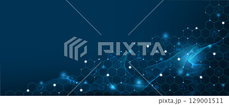 Logistics background concept with Molecular abstract structure, logistics icon and Futuristic blue wave. 129001511