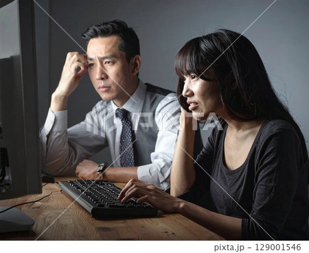 仕事で頭を抱えるビジネスマン 仕事で頭を抱えるビジネスマン 129001546