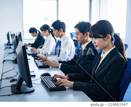 オフィスでパソコンを操作するビジネスパーソン オフィスでパソコンを操作するビジネスパーソン 129001547