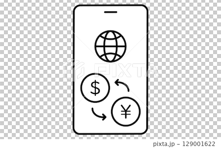 Simple line icon of smartphone app for foreign currency remittance, black and white 129001622
