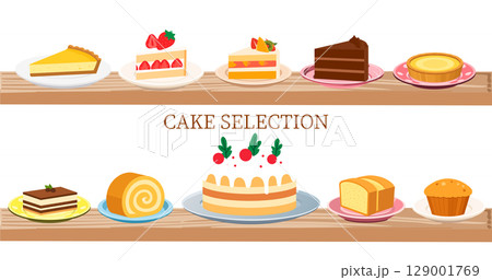 様々なケーキとデザートのベクターイラストアイコンコレクション(お皿とケーキ、分けられます) 様々なケーキとデザートのベクターイラストアイコンコレクション(お皿とケーキ、分けられます) 129001769
