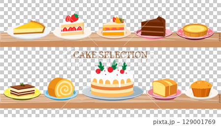 様々なケーキとデザートのベクターイラストアイコンコレクション(お皿とケーキ、分けられます) 様々なケーキとデザートのベクターイラストアイコンコレクション(お皿とケーキ、分けられます) 129001769