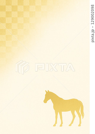 市松模様と金色の馬シルエット背景, 和風の金と白が美しい年賀素材, 馬のシルエットが映える上品な背景 市松模様と金色の馬シルエット背景, 和風の金と白が美しい年賀素材, 馬のシルエットが映える上品な背景 129002098