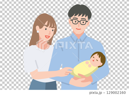 赤ちゃんを抱っこする若い夫婦 129002160