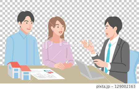 A young couple discussing purchasing a home A young couple discussing purchasing a home 129002163