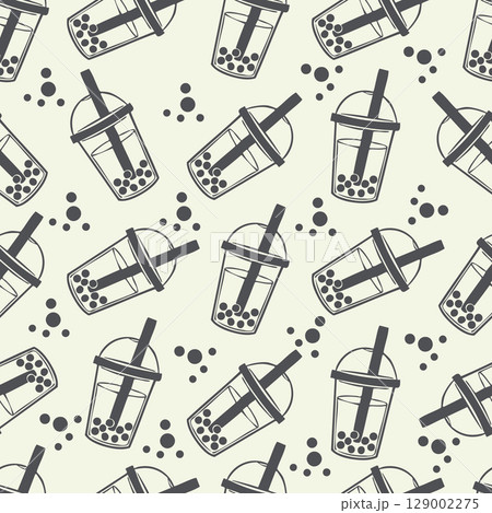 Seamless pattern bubble tea drink doodle. Food and beverage vector illustration. 129002275