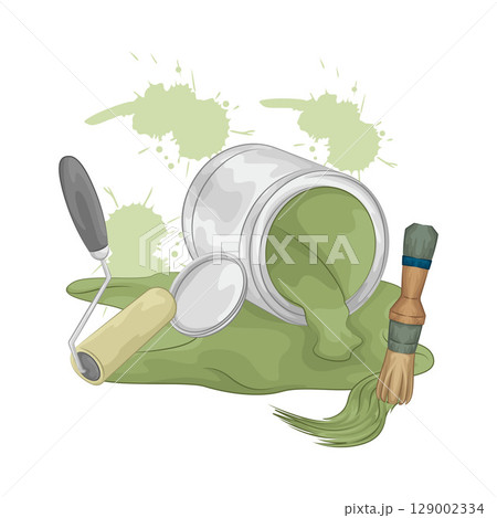 Illustration of Green Paint Bucket Illustration of Green Paint Bucket 129002334