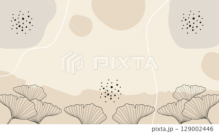 Modern brown nature ginkgo leaf line art bohemian banner background. Modern brown nature ginkgo leaf line art bohemian banner background. 129002446