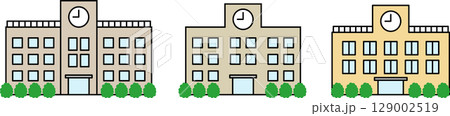 シンプルで可愛い学校の校舎建物イラスト シンプルで可愛い学校の校舎建物イラスト 129002519