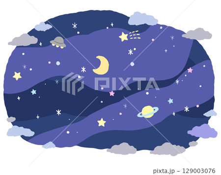 星と雲の夜空のイラスト 129003076