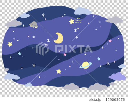 星と雲の夜空のイラスト 129003076
