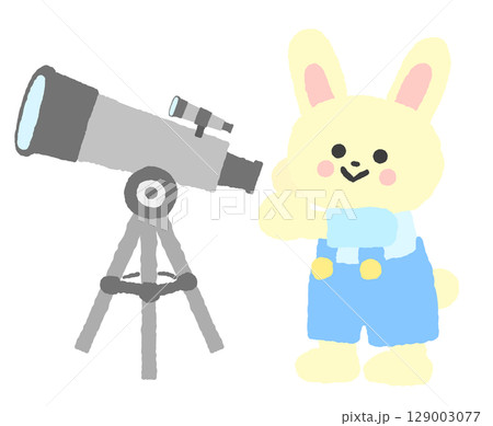 天体望遠鏡を覗くうさぎ 129003077