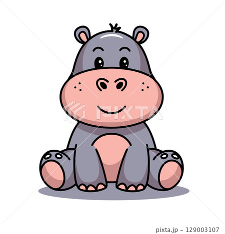 Cute Cartoon Hippo Sitting and Smiling 129003107