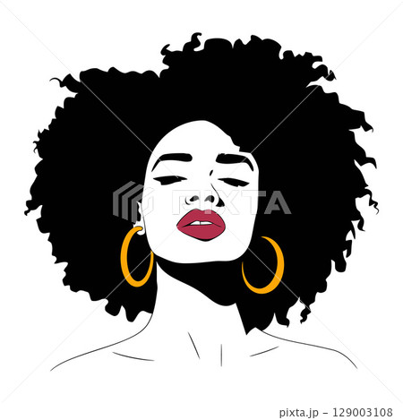 Afro Silhouette with Bold Hoop Earrings Afro Silhouette with Bold Hoop Earrings 129003108