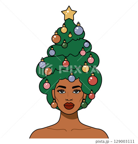 Christmas Tree Hairstyle with Ornaments and Star 129003111
