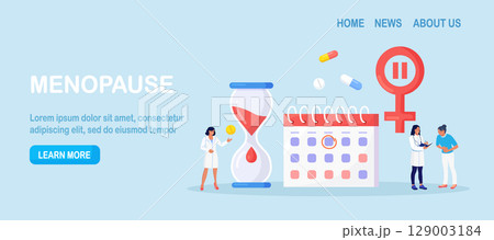 Menopause and gynecology concept. Women climacteric. Woman consulting with doctor about female health. Patient treating with hormone replacement therapy. Biological clock, calendar, gender symbol Menopause and gynecology concept. Women climacteric. Woman consulting with doctor about female health. Patient treating with hormone replacement therapy. Biological clock, calendar, gender symbol 129003184