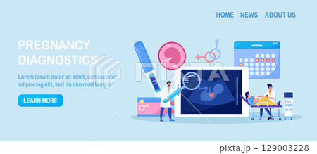 Ultrasound pregnancy screening. Embryo baby health diagnostic. Ultrasonography. Gynecologist doing belly sonography, making scan pregnant with ultrasound machine. Medical consultation by pregnancy Ultrasound pregnancy screening. Embryo baby health diagnostic. Ultrasonography. Gynecologist doing belly sonography, making scan pregnant with ultrasound machine. Medical consultation by pregnancy 129003228