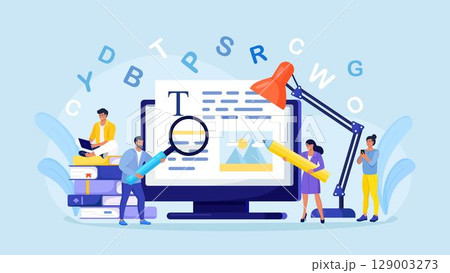 Blog authors writing articles, making valuable content. Freelance writers creating internet content. Copy writer workshop. Writing texts, creativity and promotion, seo marketing Blog authors writing articles, making valuable content. Freelance writers creating internet content. Copy writer workshop. Writing texts, creativity and promotion, seo marketing 129003273