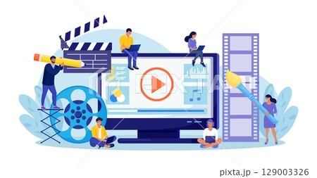 Motion design studio. Designers, animators, storytellers creating motion graphic content. Multimedia content, video post production and footage editing. Computer animation, special effects design 129003326