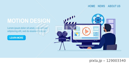 Motion design studio. Freelancer Designer, animator, storyteller creating motion graphic content. Multimedia content, video post production, footage editing. Computer animation, special effects design 129003340