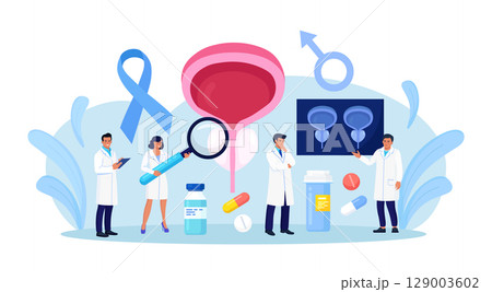 Prostate cancer. Urologist examines male genitourinary system. Diagnosis of prostatitis or sexual dysfunction. Andrologist engaged in prevention and treatment of prostate gland diseases 129003602