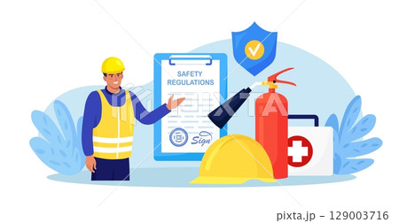 OSHA. Occupational Safety and Health Administration. Work Safety Regulations. Government Service Protecting at Job. Worker Security Protection Policy. Caution Regulation Document for Trauma Prevention 129003716