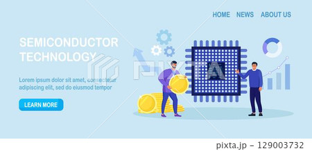 Semiconductor shortage. Businessman gives dollar coins for microchip. Computer chip supply chain shortage due, electronics manufacturing problem. Buyer pay high price for micro CPU Semiconductor shortage. Businessman gives dollar coins for microchip. Computer chip supply chain shortage due, electronics manufacturing problem. Buyer pay high price for micro CPU 129003732