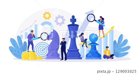 Business Strategy, Tactics. People Planning, Thinking and Discussing Business Goals, Targets. Businessman and Businesswoman with Chess Pieces. Competition, Successful Teamwork and Leadership Business Strategy, Tactics. People Planning, Thinking and Discussing Business Goals, Targets. Businessman and Businesswoman with Chess Pieces. Competition, Successful Teamwork and Leadership 129003825